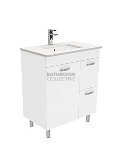 Fienza - Sarah Crystal Pure On Legs Vanity Right Drawers, Stone Top, White Gloss 750mm 1 Tap Hole