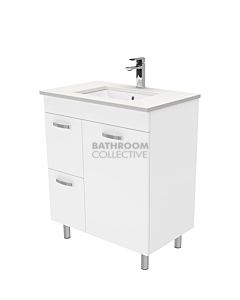 Fienza - Sarah Crystal Pure On Legs Vanity Left Drawers, Stone Top, White Gloss 750mm 1 Tap Hole