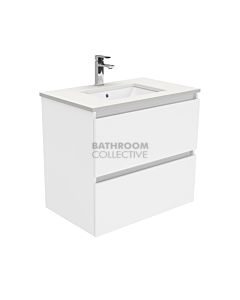 Fienza - Sarah Crystal Pure Wall Hung Quest All Drawer Vanity, Stone Top, White Gloss Fingerpull 750mm 1 Tap Hole