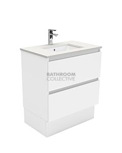 Fienza - Sarah Crystal Pure Freestanding Quest All Drawer Vanity, Stone Top, White Gloss Fingerpull 750mm 1 Tap Hole