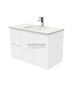 Fienza - Sarah Crystal Pure Wall Hung Vanity Left Drawers, Stone Top, White Gloss Fingerpull 900mm 1 Tap Hole