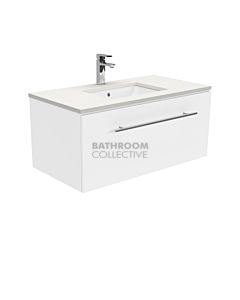 Fienza - Sarah Crystal Pure Wall Hung Manu Drawer Vanity, Stone Top, White Gloss 900mm 1 Tap Hole