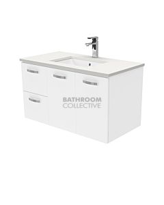 Fienza - Sarah Crystal Pure Wall Hung Vanity Left Drawers, Stone Top, White Gloss 900mm 1 Tap Hole