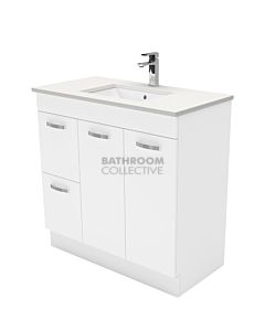 Fienza - Sarah Crystal Pure Freestanding Vanity Left Drawers, Stone Top, White Gloss 900mm 1 Tap Hole