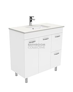 Fienza - Sarah Crystal Pure On Legs Vanity Right Drawers, Stone Top, White Gloss 900mm 1 Tap Hole