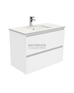Fienza - Sarah Crystal Pure Wall Hung Quest All Drawer Vanity, Stone Top, White Gloss Fingerpull 900mm 1 Tap Hole