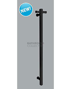 Thermorail - Vertical Round Heated Towel Rail + Hook MATTE BLACK W142 x H900 x D100