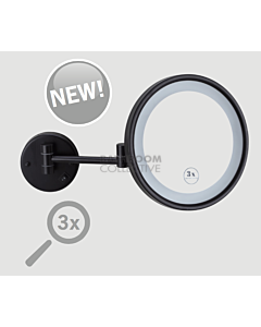 Ablaze - Round Wall Shaving/Make Up Mirror with Cool Light Concealed Wiring 3x Magnification MATTE BLACK