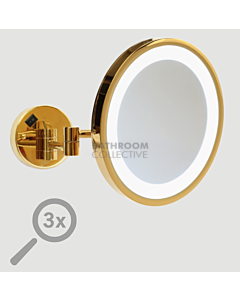 Ablaze - Round Wall Shaving/Make Up Mirror with Cool Light Concealed Wiring 3x Magnification GOLD
