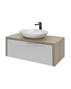 Rifco - Cascade Single Drawer Wall Hung Vanity 600mm Timber Top with Above Counter Ceramic Basin