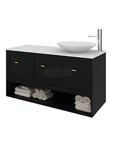 Rifco - Nouveau Wall Hung Vanity 1200mm Caesarstone Top with Above Mount Basin, Shaker Drawers