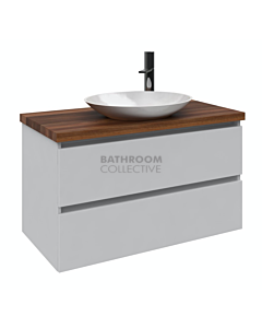 Rifco - Platinum Double Drawer Wall Hung Vanity 600mm Timber Top with Above Counter Ceramic Basin