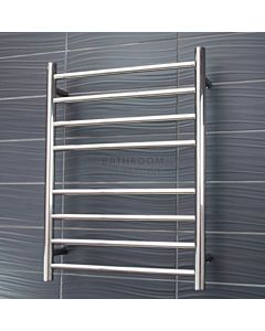 Radiant - Round 8 Bar Heated Towel Ladder 700H x 330W (left wiring) POLISHED STAINLESS