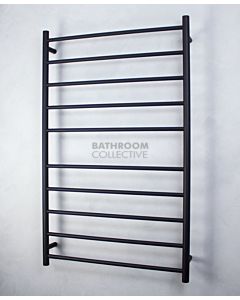 Radiant - Round 10 Bar Heated Towel Ladder 1200H x 750W (left wiring) MATTE BLACK