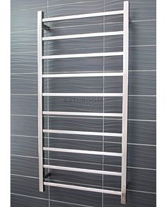 Radiant - Square 10 Bar Heated Towel Ladder 1200H x 600W (left wiring) POLISHED STAINLESS