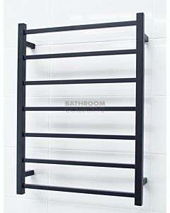 Radiant - Square 7 Bar Heated Towel Ladder 800H x 600W (left wiring) MATTE BLACK