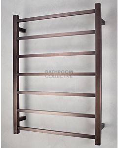Radiant - Square 7 Bar Heated Towel Ladder 800H x 600W (left wiring) OIL RUBBED BRONZE