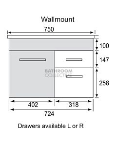 Marquis - Mariner1 750mm Wall Mounted Vanity with Caesarstone/Silestone Top & Single Basin