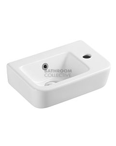Collections - Mini 375mm White Compact Rectangular Wall Hung Basin with Right Side Tap Hole 