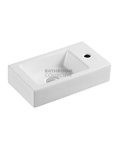 Collections - Mini 450mm White Compact Rectangular Wall Hung Basin with Right Side Tap Hole 