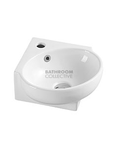 Collections - Mini 390mm White Compact Round Wall Hung Corner Basin with Tap Hole 
