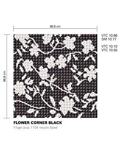 Bisazza - Floral Flower Corner Black Decorative Glass Mosaic Tiles, order unit 0.93m2