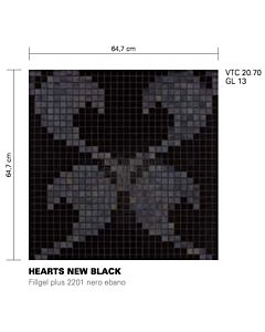 Bisazza - Modern Hearts New Black Decorative Glass Mosaic Tiles, order unit 2.07m2