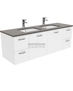 Fienza - Sarah Dove Grey Wall Hung Vanity Double Bowl, Stone Top, White Gloss 1500mm 1 Tap Hole