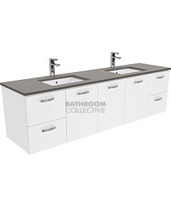 Fienza - Sarah Dove Grey Wall Hung Vanity Double Bowl, Stone Top, White Gloss 1800mm 1 Tap Hole