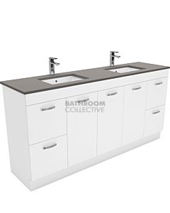 Fienza - Sarah Dove Grey Freestanding Vanity Double Bowl, Stone Top, White Gloss 1800mm 1 Tap Hole
