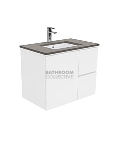 Fienza - Sarah Dove Grey Wall Hung Vanity Right Drawers, Stone Top, White Gloss Fingerpull 750mm 1 Tap Hole