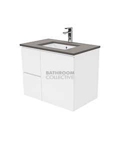 Fienza - Sarah Dove Grey Wall Hung Vanity Left Drawers, Stone Top, White Gloss Fingerpull 750mm 1 Tap Hole