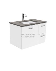 Fienza - Sarah Dove Grey Wall Hung Vanity Right Drawers, Stone Top, White Gloss 750mm 1 Tap Hole