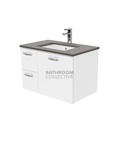 Fienza - Sarah Dove Grey Wall Hung Vanity Left Drawers, Stone Top, White Gloss 750mm 1 Tap Hole