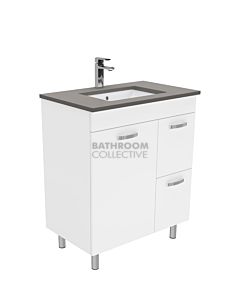 Fienza - Sarah Dove Grey On Legs Vanity Right Drawers, Stone Top, White Gloss 750mm 1 Tap Hole