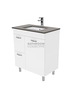 Fienza - Sarah Dove Grey On Legs Vanity Left Drawers, Stone Top, White Gloss 750mm 1 Tap Hole