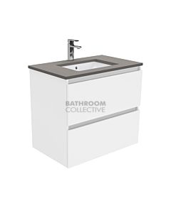Fienza - Sarah Dove Grey Wall Hung Quest All Drawer Vanity, Stone Top, White Gloss 750mm 1 Tap Hole