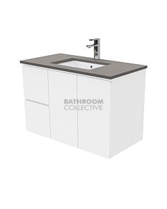 Fienza - Sarah Dove Grey Wall Hung Vanity Left Drawers, Stone Top, White Gloss Fingerpull 900mm 1 Tap Hole