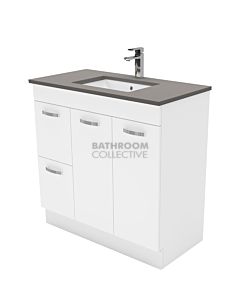 Fienza - Sarah Dove Grey Freestanding Vanity Left Drawers, Stone Top, White Gloss 900mm 1 Tap Hole