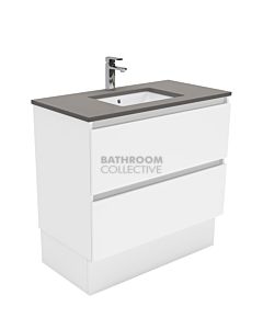 Fienza - Sarah Dove Grey Freestanding Quest All Drawer Vanity, Stone Top, White Gloss 900mm 1 Tap Hole