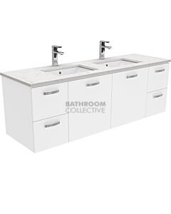 Fienza - Sarah Bianco Marble Wall Hung Vanity Double Bowl, Stone Top, White Gloss 1500mm 1 Tap Hole