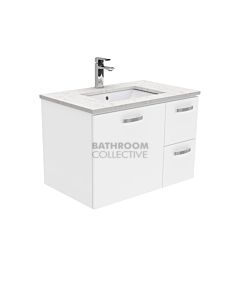 Fienza - Sarah Bianco Marble Wall Hung Vanity Right Drawers, Stone Top, White Gloss 750mm 1 Tap Hole