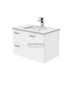 Fienza - Sarah Bianco Marble Wall Hung Vanity Left Drawers, Stone Top, White Gloss 750mm 1 Tap Hole