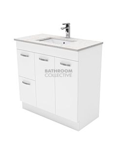 Fienza - Sarah Bianco Marble Freestanding Vanity Left Drawers, Stone Top, White Gloss 900mm 1 Tap Hole