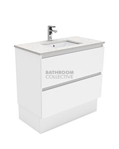 Fienza - Sarah Bianco Marble Freestanding Quest All Drawer Vanity, Stone Top, White Gloss 900mm 1 Tap Hole