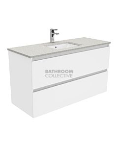 Fienza - Sarah Roman Empire Wall Hung Quest All Drawer Vanity, Stone Top, White Gloss 1200mm 1 Tap Hole