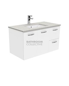 Fienza - Sarah Roman Empire Wall Hung Vanity Right Drawers, Stone Top, White Gloss 900mm 1 Tap Hole