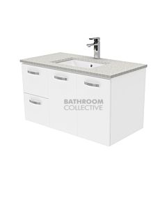 Fienza - Sarah Roman Empire Wall Hung Vanity Left Drawers, Stone Top, White Gloss 900mm 1 Tap Hole