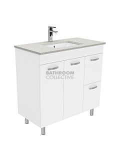 Fienza - Sarah Roman Empire On Legs Vanity Right Drawers, Stone Top, White Gloss 900mm 1 Tap Hole