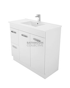 Fienza - Dolce Freestanding Vanity Left Drawer, Ceramic Top, White Gloss 900mm 1 Tap Hole